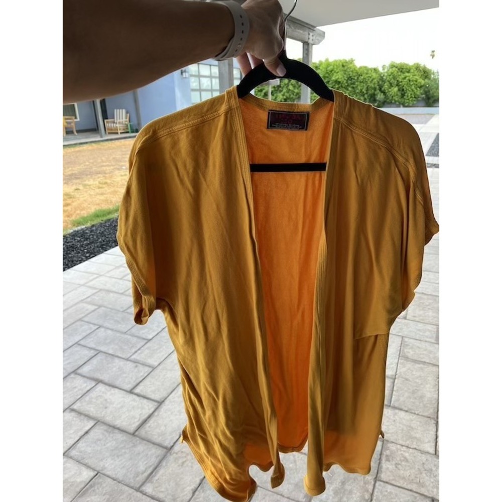 Tienda Ho Mustard Yellow Hand Woven Cotton Rayon Open Front Cardigan Morocco